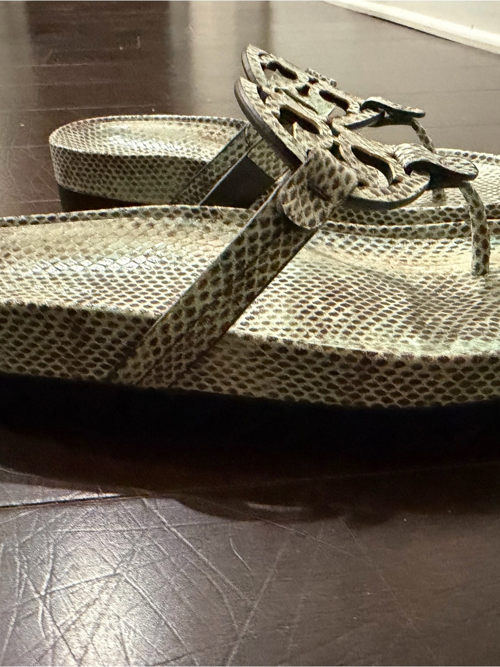 Tory Burch Snake-Print Thong Sandals in Brown/Beige
